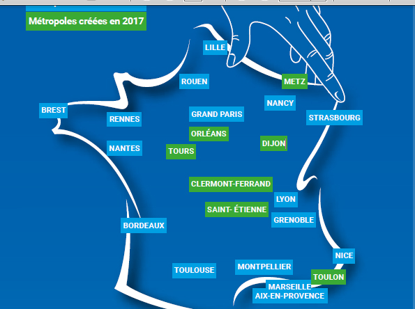 La carte des 22 Métropoles françaises